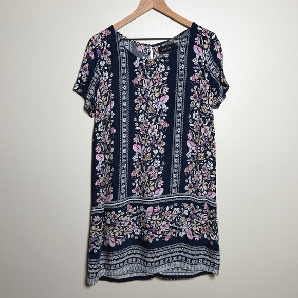 MINKPINK Dresses & Skirts - Minkpink‎ Navy Blue Floral Border Print Viscose Short Sleeve Shift Mini Dress S